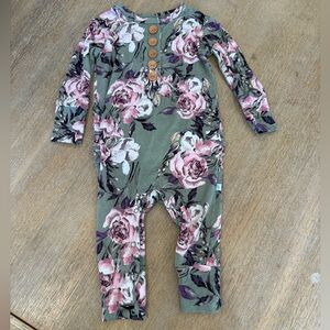 Posh Peanut Floral Romper in Green and Pink